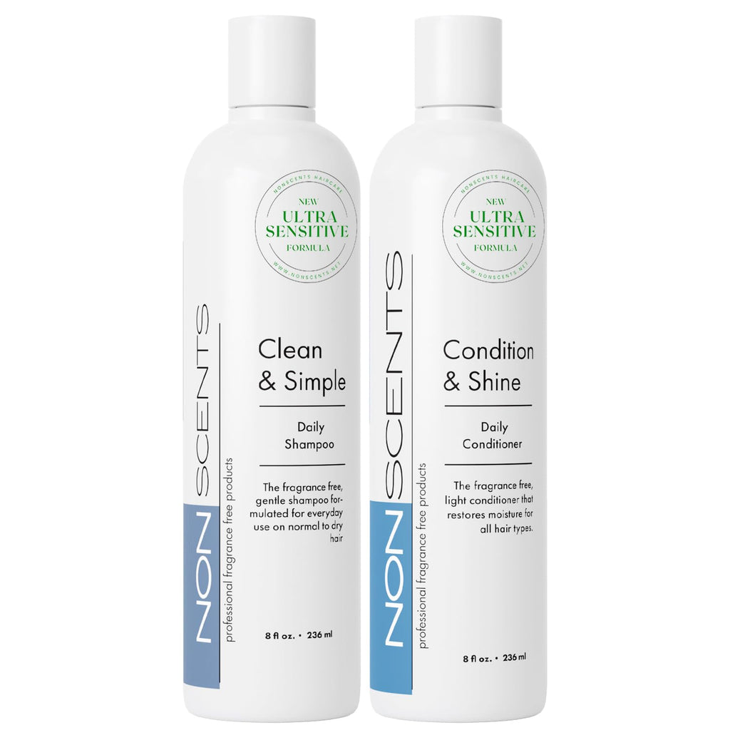 Fragrance Free Shampoo and Conditioner Set - Ultra Sensitive Formula Hydrating Shampoo for Dry Hair - Organic Curly Hair - Moisturizing and Unscented Shampoo and Conditioner for All Hair Types